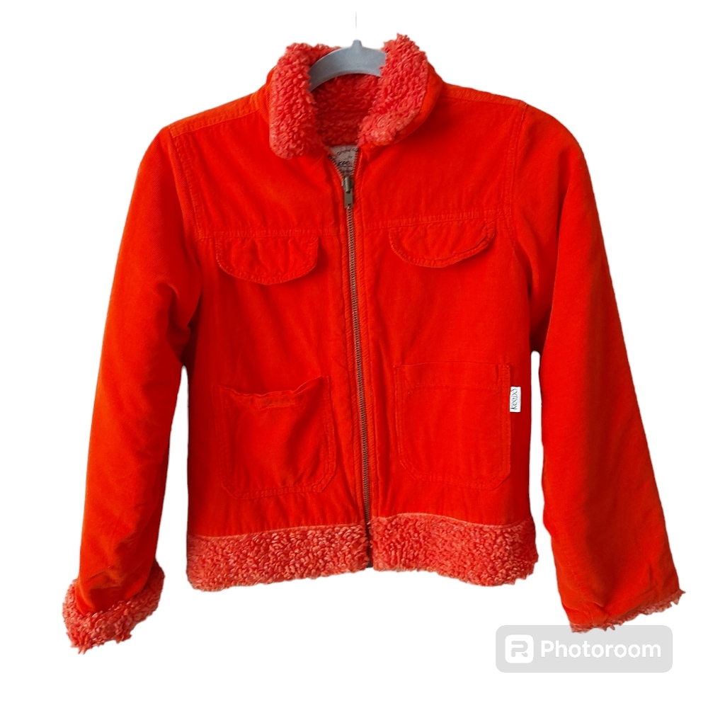 *Keedo Kids Orange Corduroy Sherpa Detail South African Coat Size 6/7 Heavy Warm